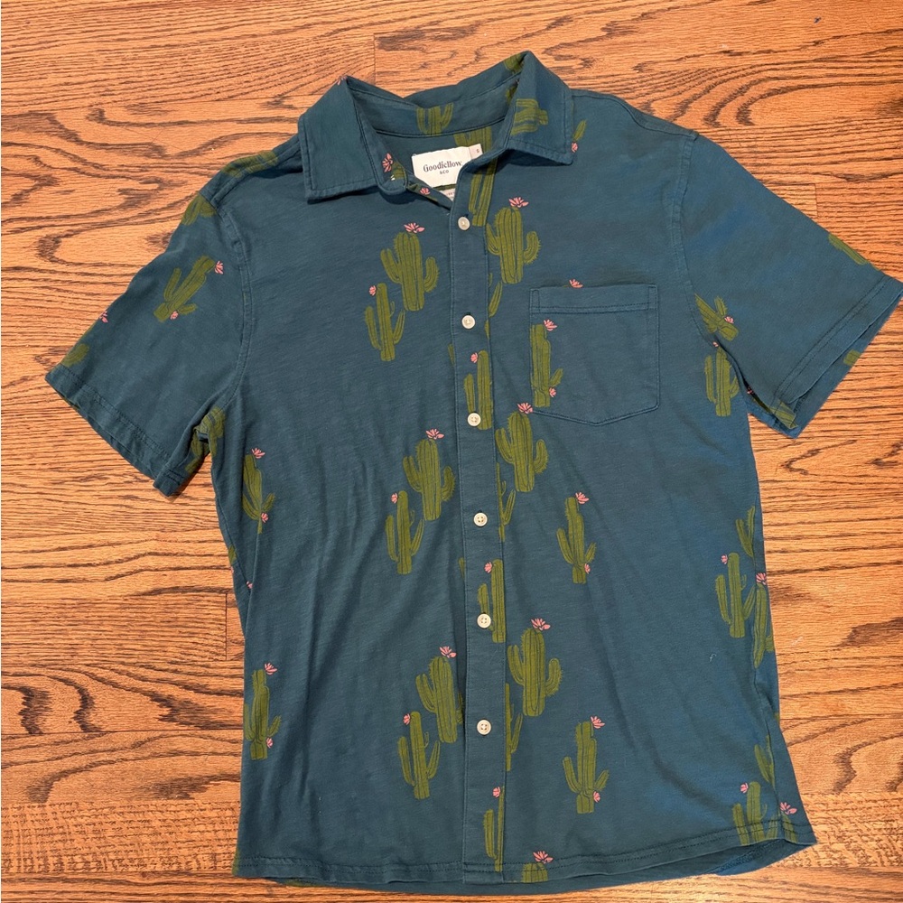 Goodfellow & Co Teal Cactus Print Shirt